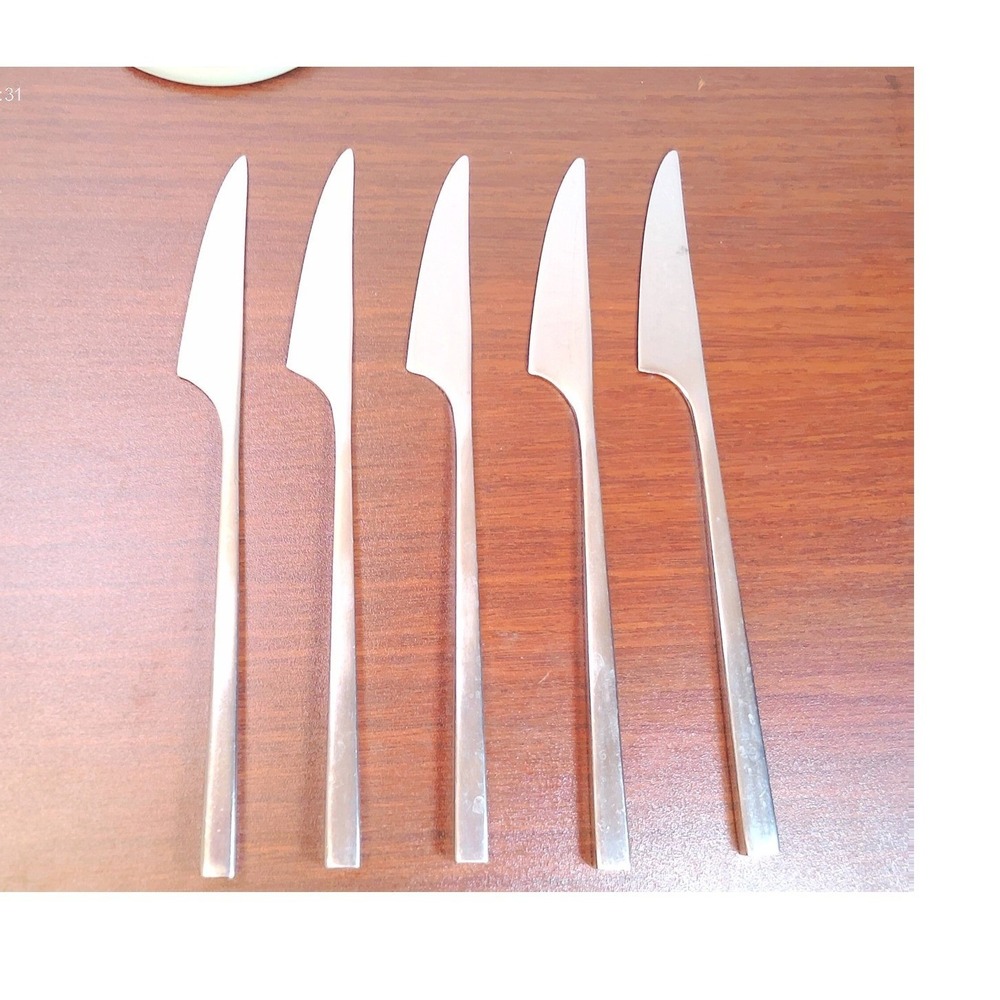 Vintage Bel Stainless Japan All Metal 9" Steak Knives Set of 5 MCM Modernist 9in